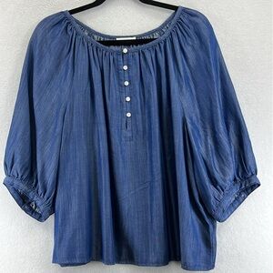 On 34th Women’s Peasant Top / Blouse Size XL Blue 100% Lyocell Loose Fit Boho